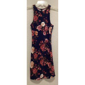 Windsor Floral Print Sleeveless Bodycon Mini Dress - Navy With Red & White Roses